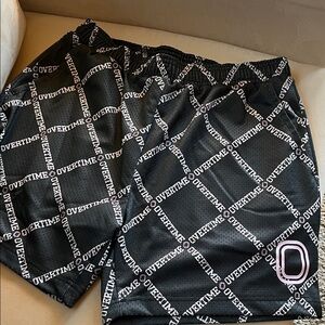 Overtime Black Basketball Men's Shorts Pink and Whitish Gray writing